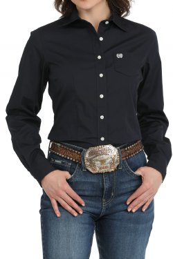 Cinch Wmns Solid Navy Button Down Western Shirt