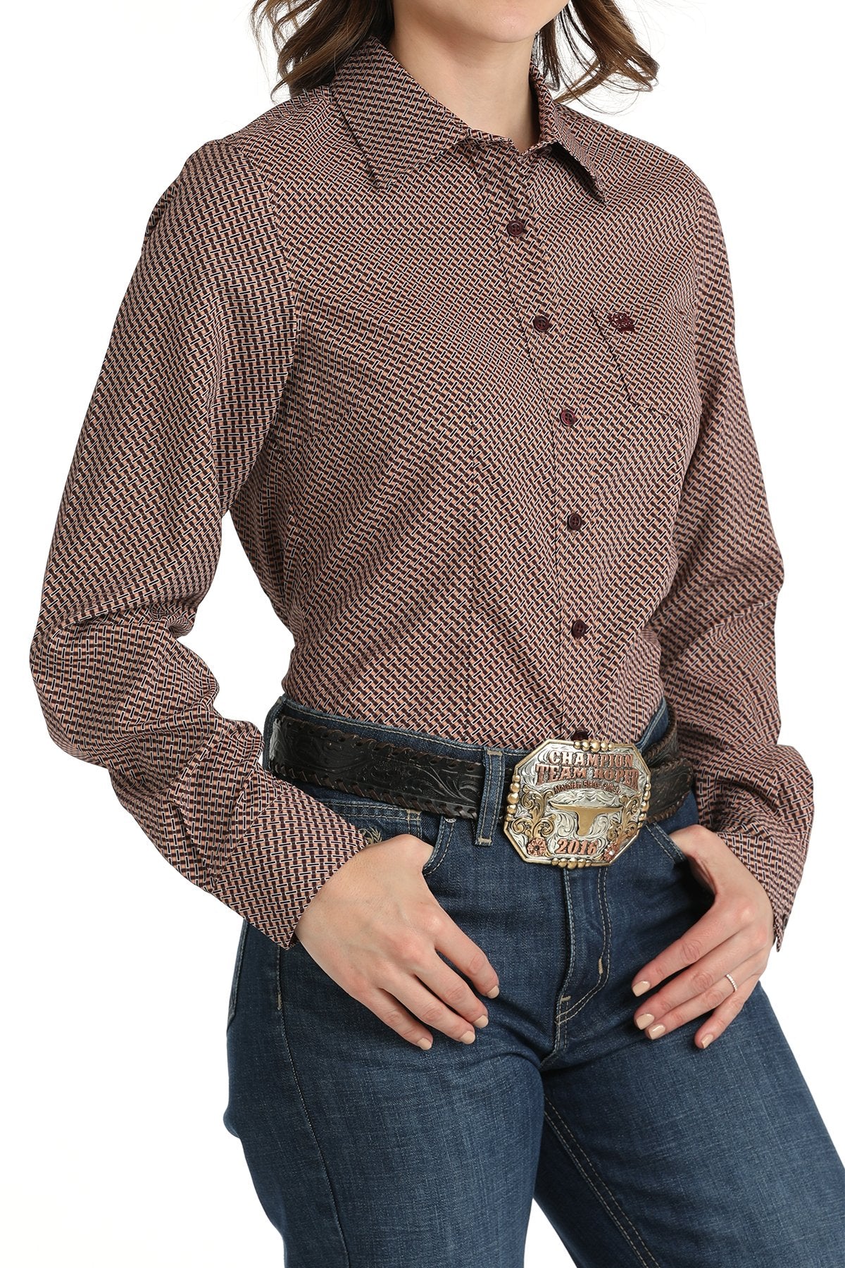 Cinch Wms Geometric Print Button Down Western Shirt