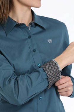 Cinch Wmns Solid Button Down Long Sleeve Shirt