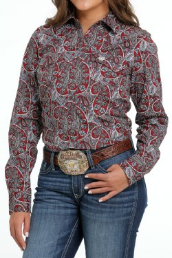 Cinch Wmns Paisley Print Long Sleeve Snap Western Shirt - Black Friday Sale