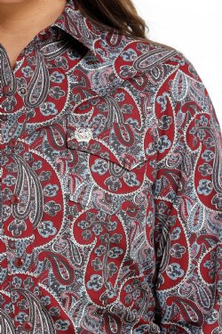 Cinch Wmns Paisley Print Long Sleeve Snap Western Shirt - Black Friday Sale