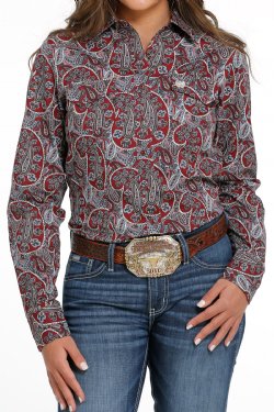 Cinch Wmns Paisley Print Long Sleeve Snap Western Shirt - Black Friday Sale