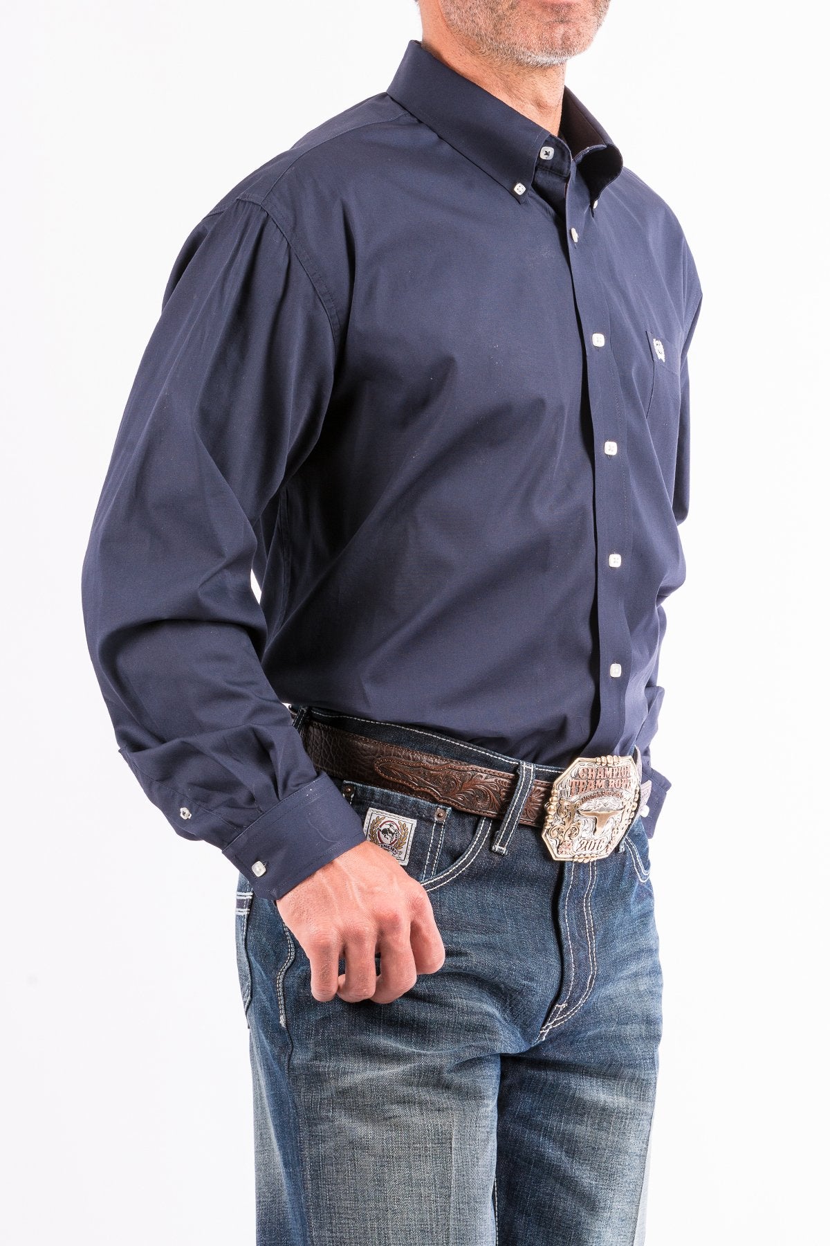 Cinch Mens Solid Navy Long Sleeve Shirt