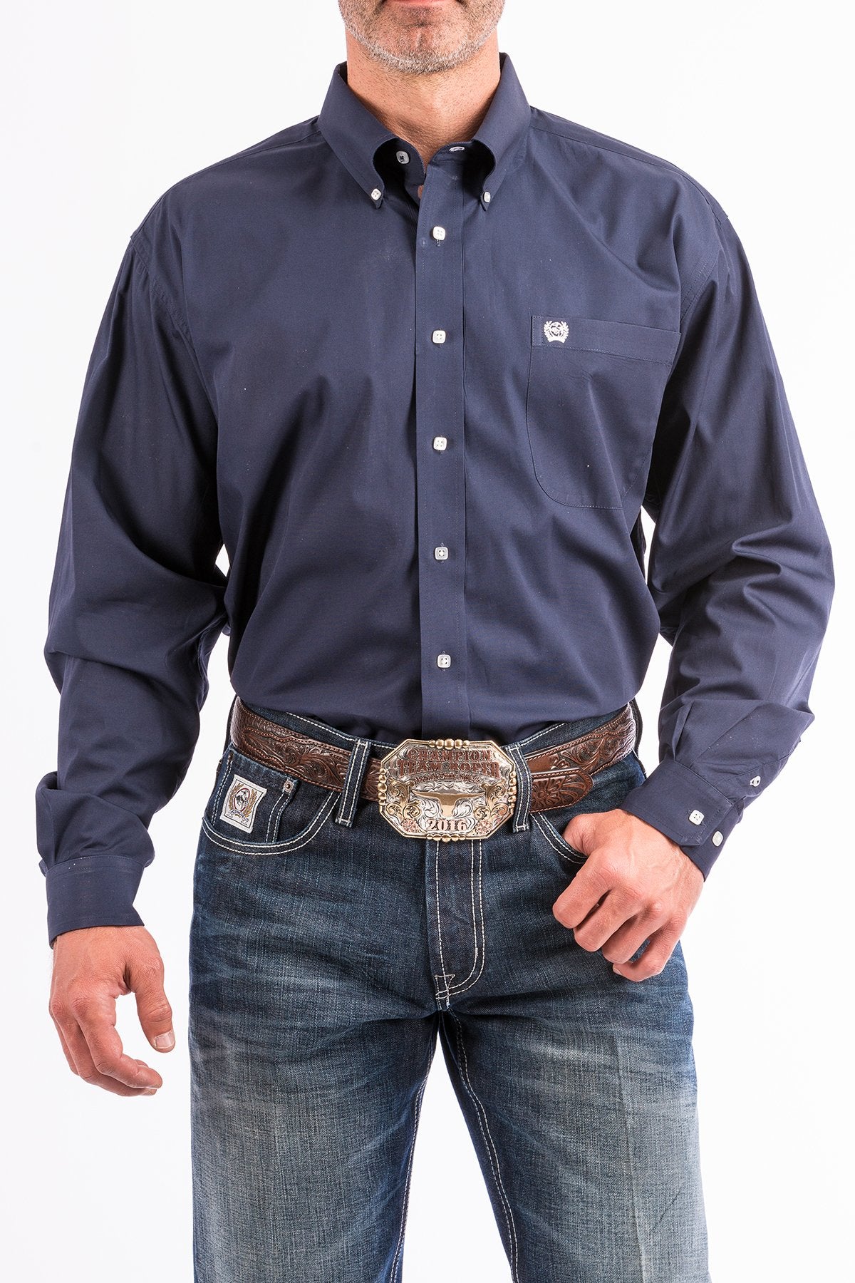 Cinch Mens Solid Navy Long Sleeve Shirt
