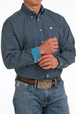 Cinch Mens Navy Geo Print Arena Shirt