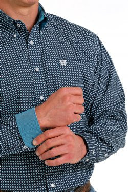 Cinch Mens Navy Geo Print Arena Shirt