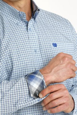 Cinch Mens Western Shirt Blue Geometric - Black Friday Sale
