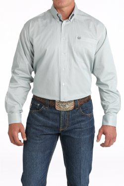 Cinch Mens Tencil Micro Stripe Western Shirt Green/White - Black Friday Sale