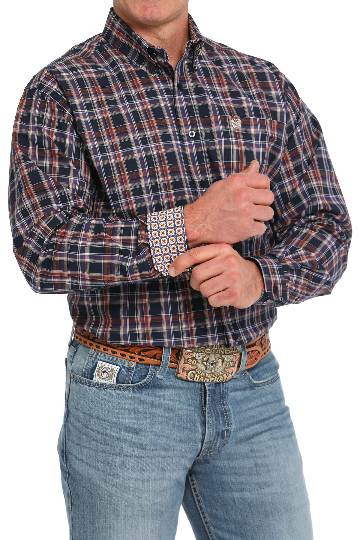 Cinch Mens Plaid Western Shirt Navy