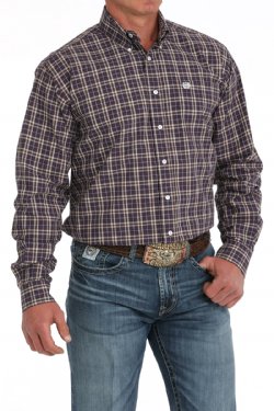 Cinch Mens Plaid Button Down Western Shirt - Purple