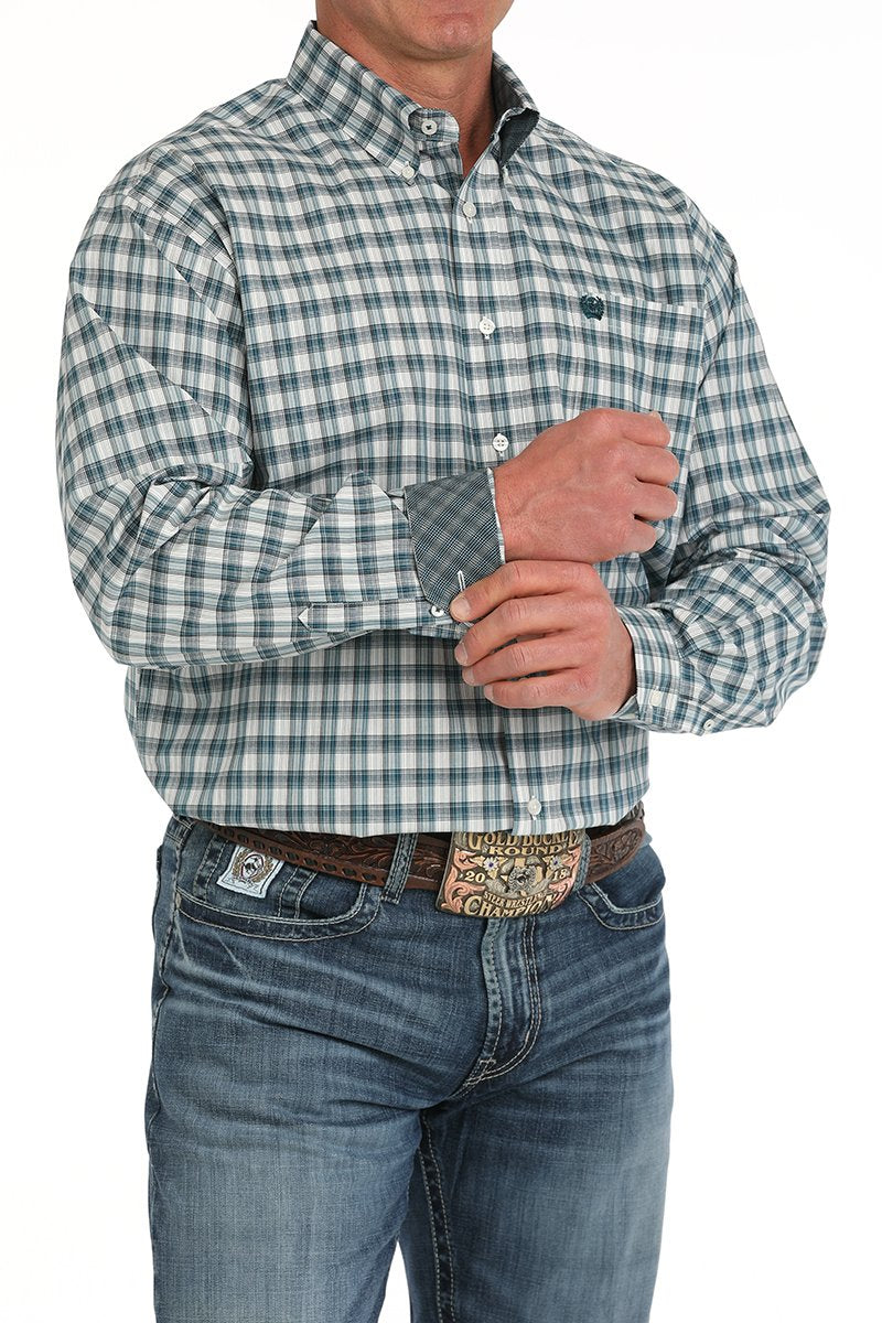 Cinch Mens Plaid Button Down Western Shirt - Cream