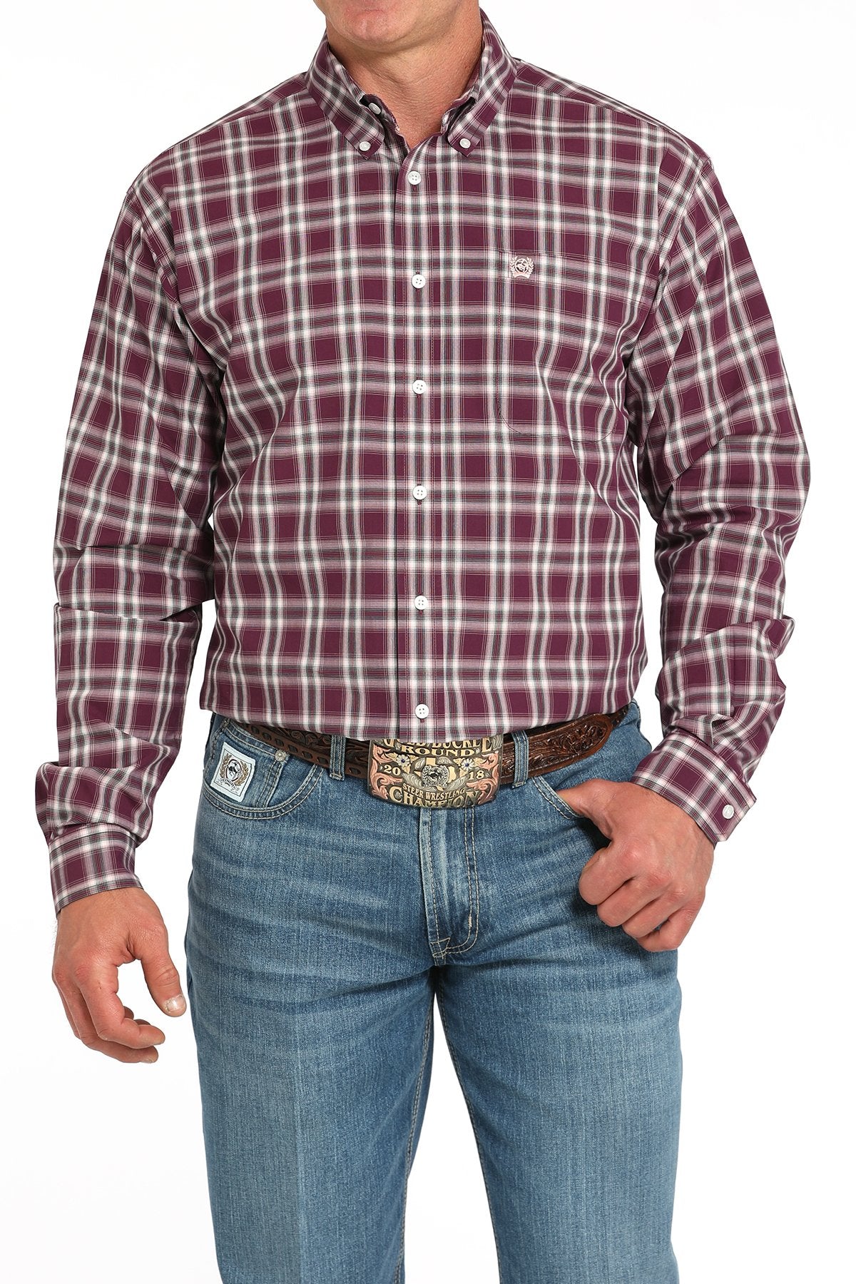 Cinch Mens Plaid Button Down Western Shirt - Purple
