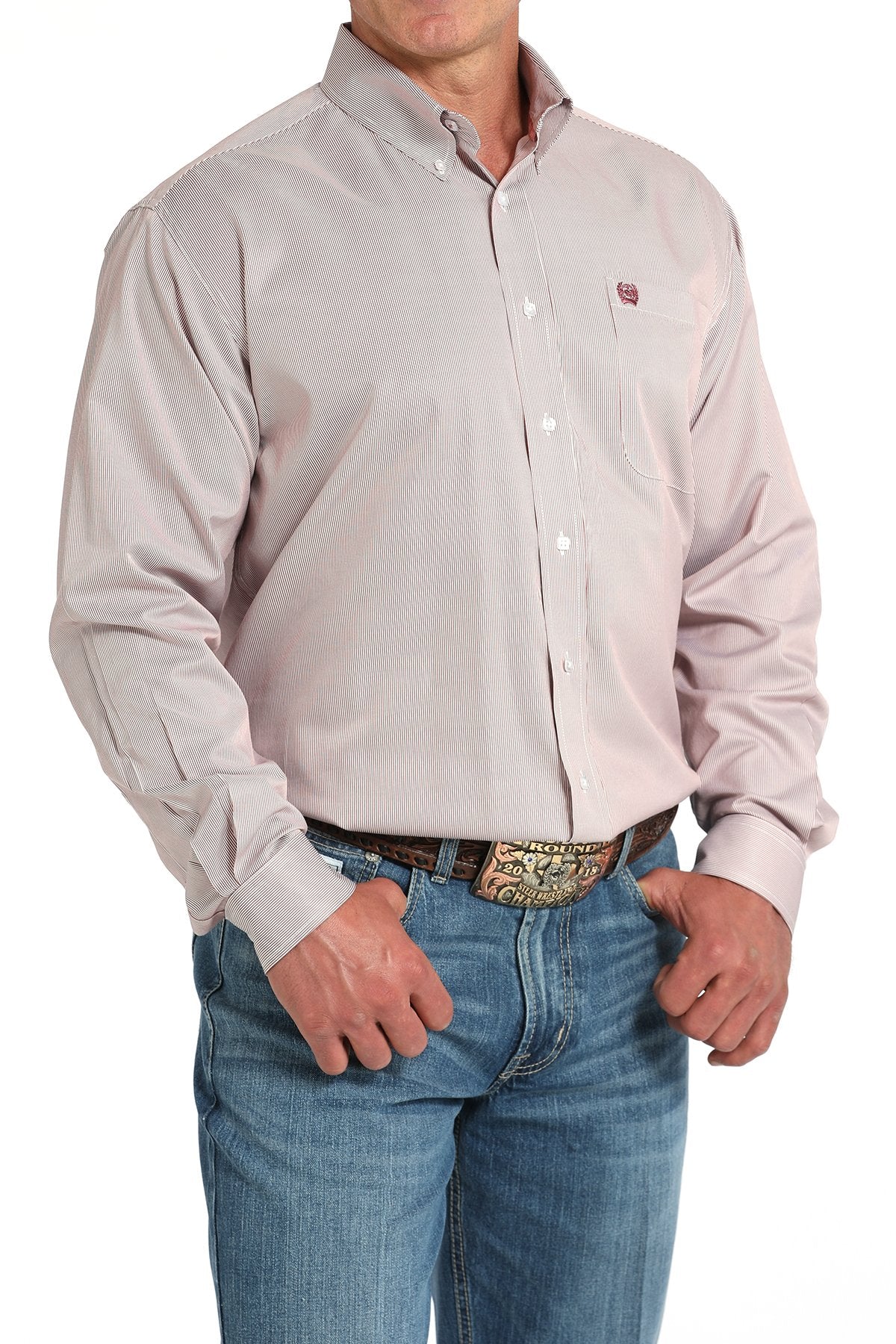 Cinch Mens Tencel Striped Button Down Western Shirt - Pink
