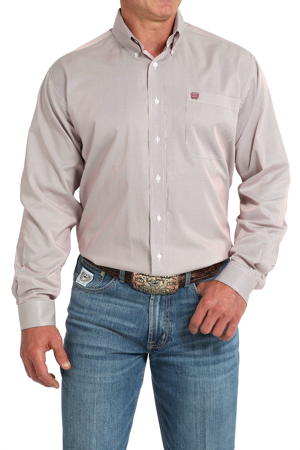 Cinch Mens Tencel Striped Button Down Western Shirt - Pink