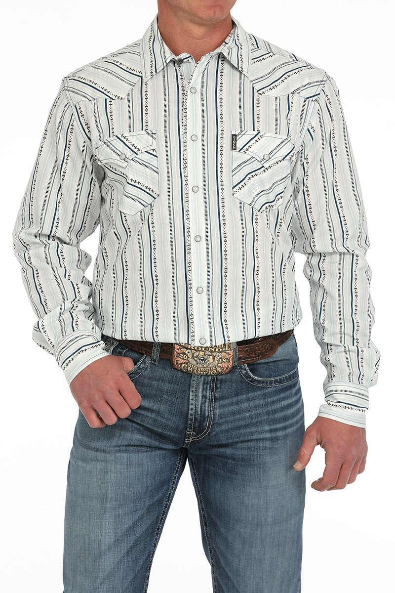 Cinch Mens White Retro Long Sleeve Shirt