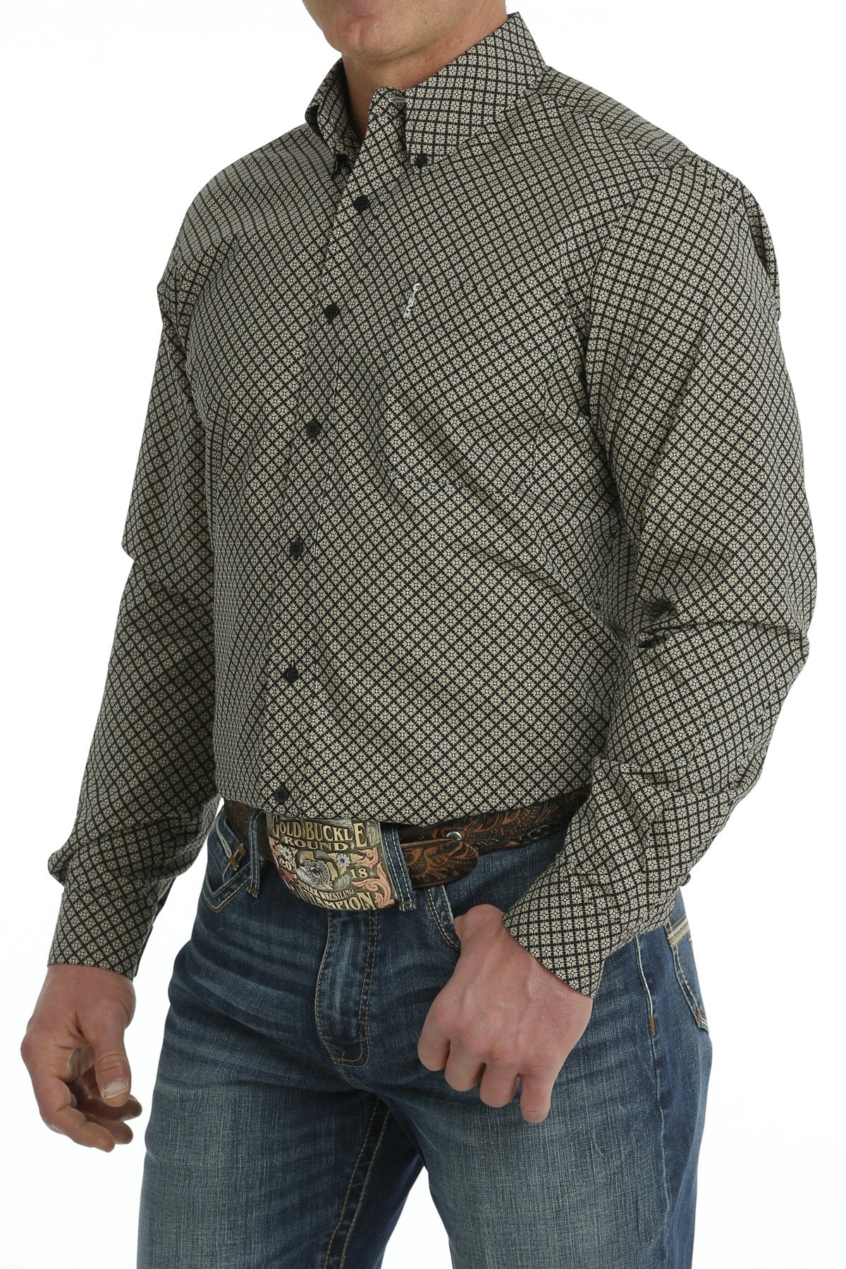 Cinch Mns Modern Fit Button Down Western Shirt Black/Khaki