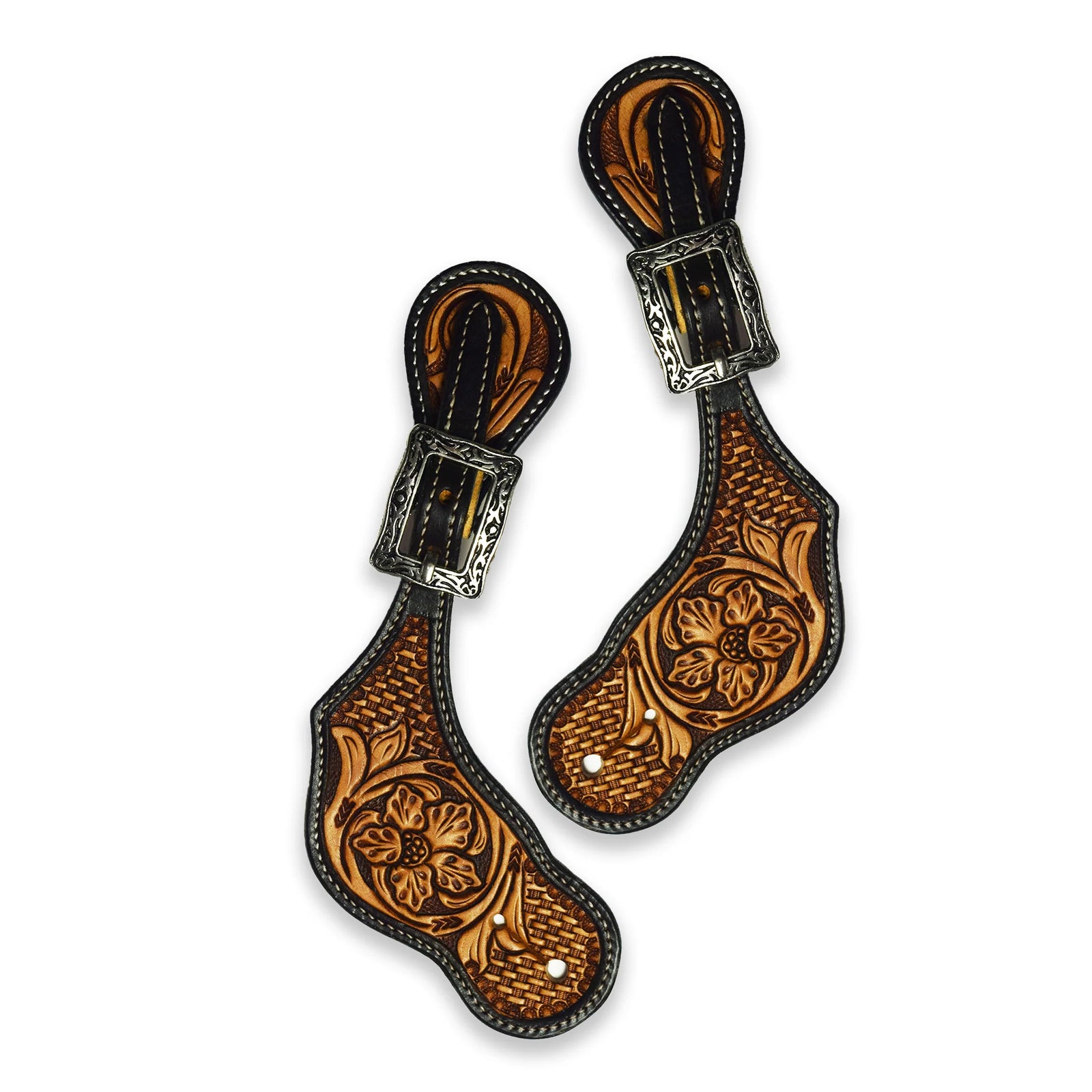Ezy Ride Spur Strap Shaped Floral Stamping with Antique Buckle Two Tone