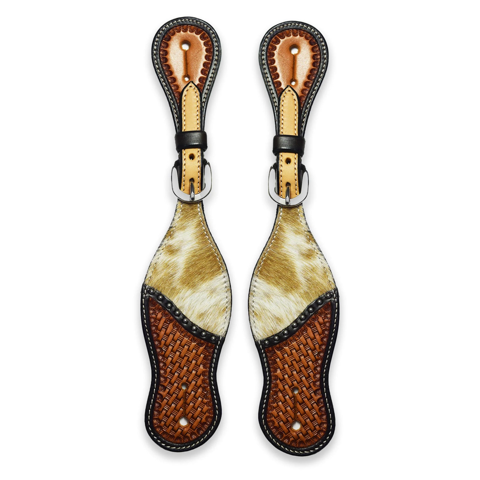 Ezy Ride Spur Strap Shaped with Cowhide and Basket Stamping Two Tone