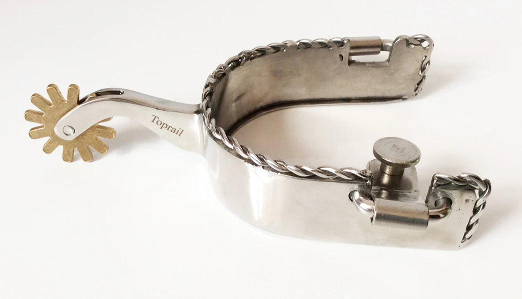 Toprail Capella Campdraft Spur with Lip and Twisted Rope Border