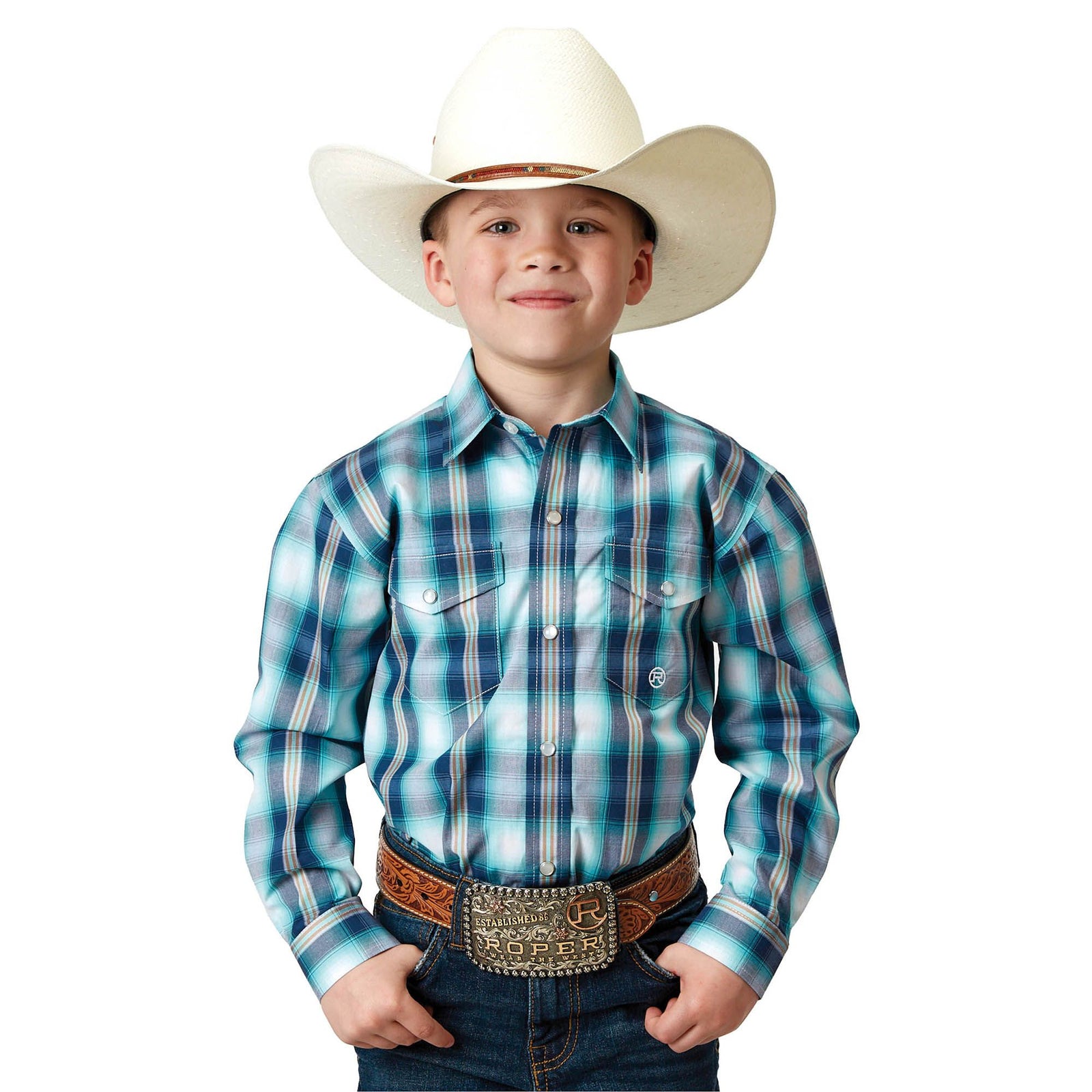 Roper Bys Amarillo Collection LS Shirt Plaid Blue - EOFY Sale