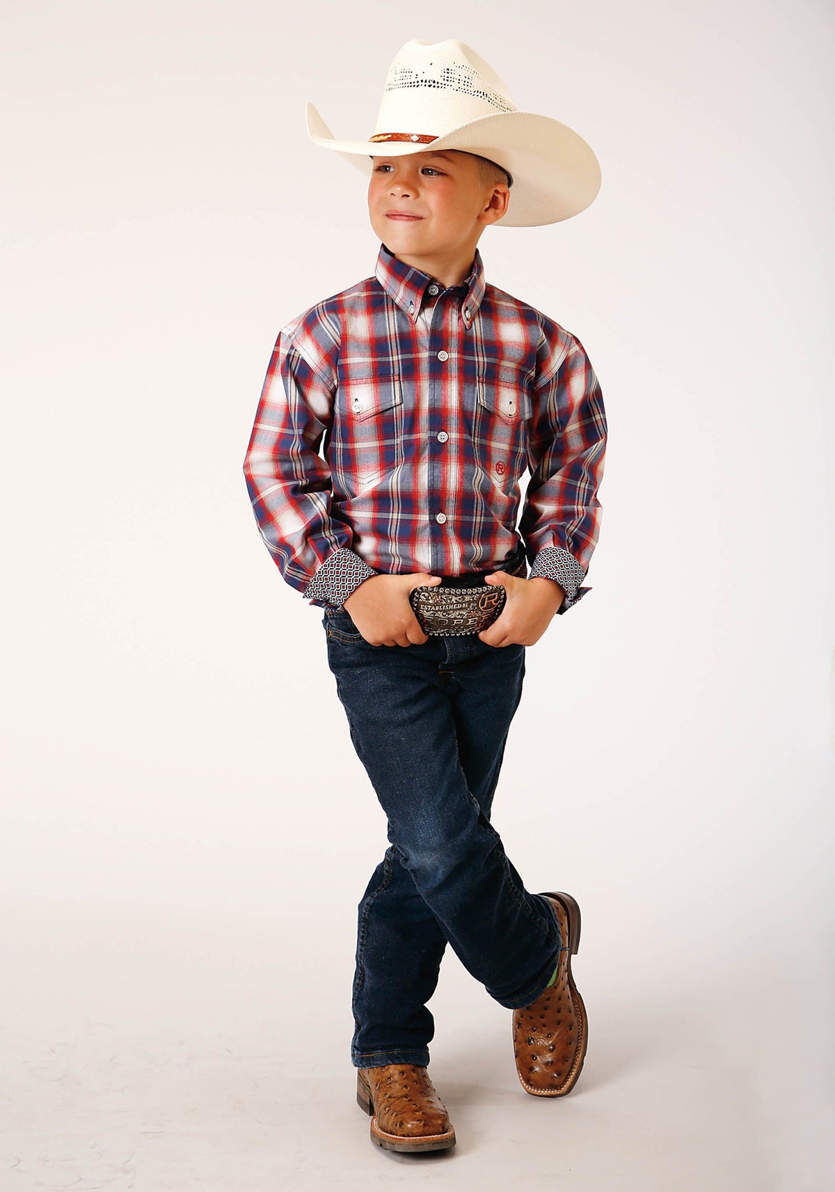 Roper Bys Amarillo Collection LS Shirt Plaid Blue - EOFY Sale