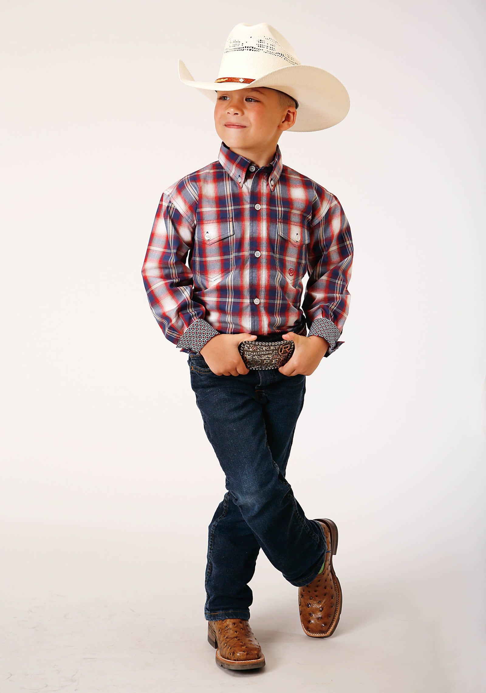 Roper Bys Amarillo Collection LS Shirt Plaid Blue - EOFY Sale