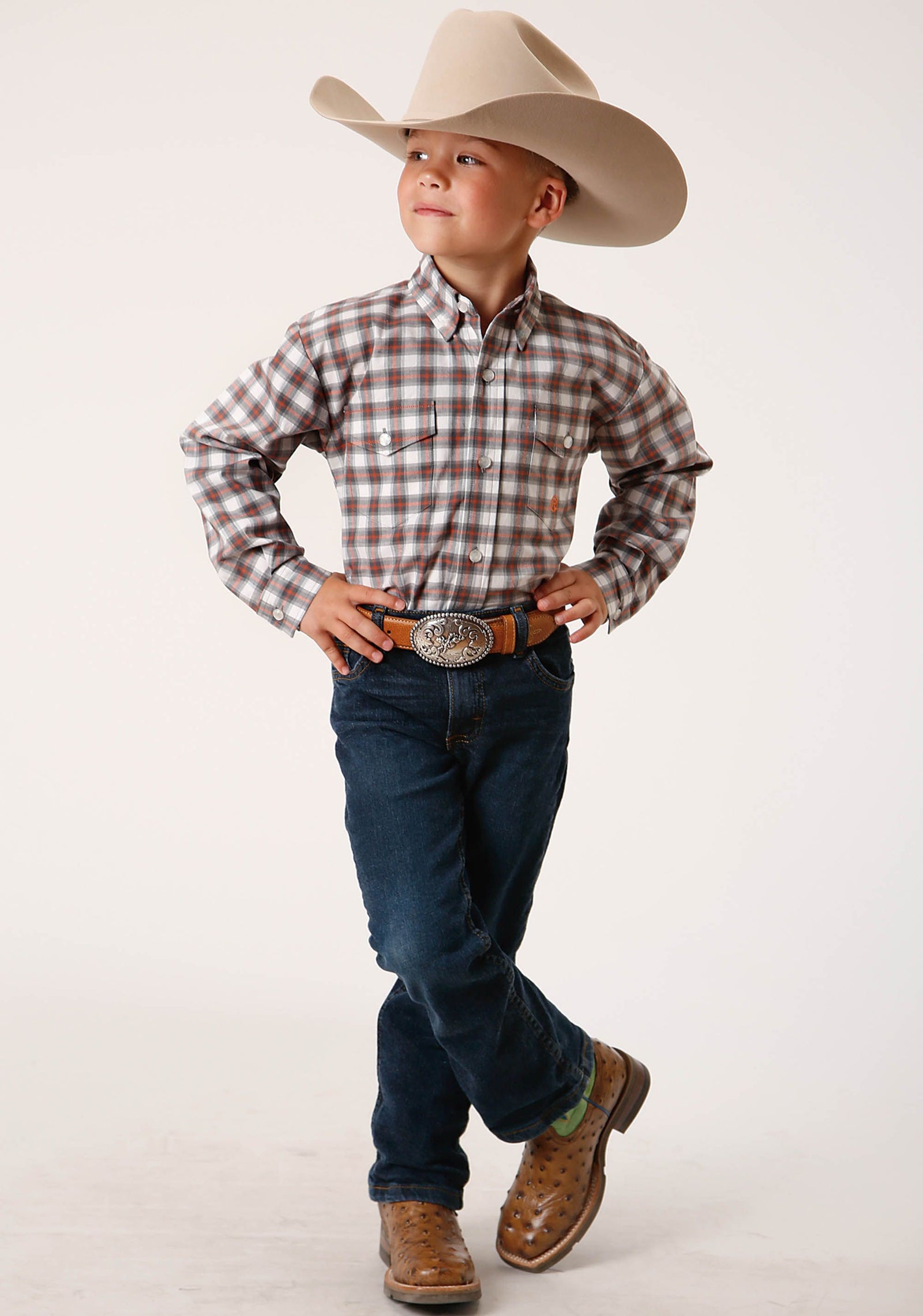 Roper Bys Amarillo Collection LS Shirt Plaid Grey