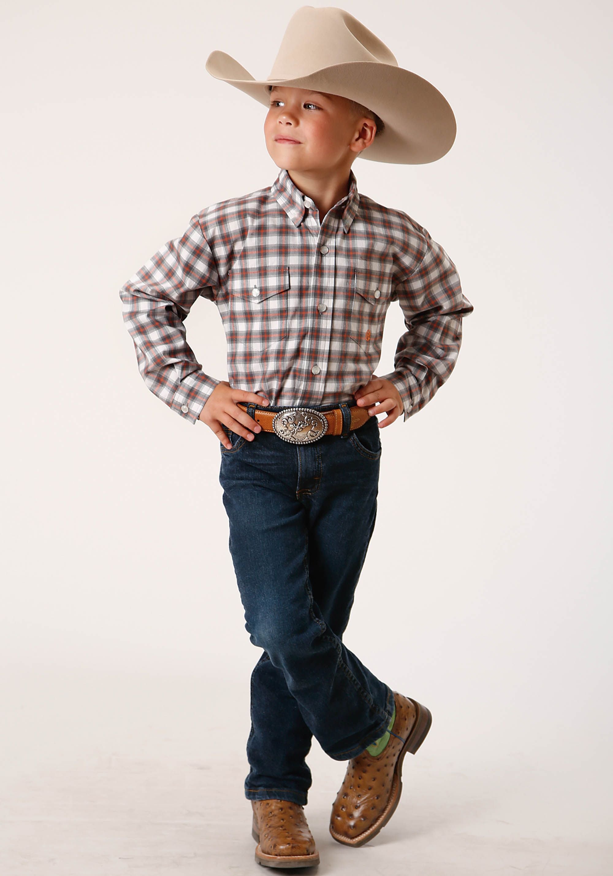 Roper Bys Amarillo Collection LS Shirt Plaid Grey