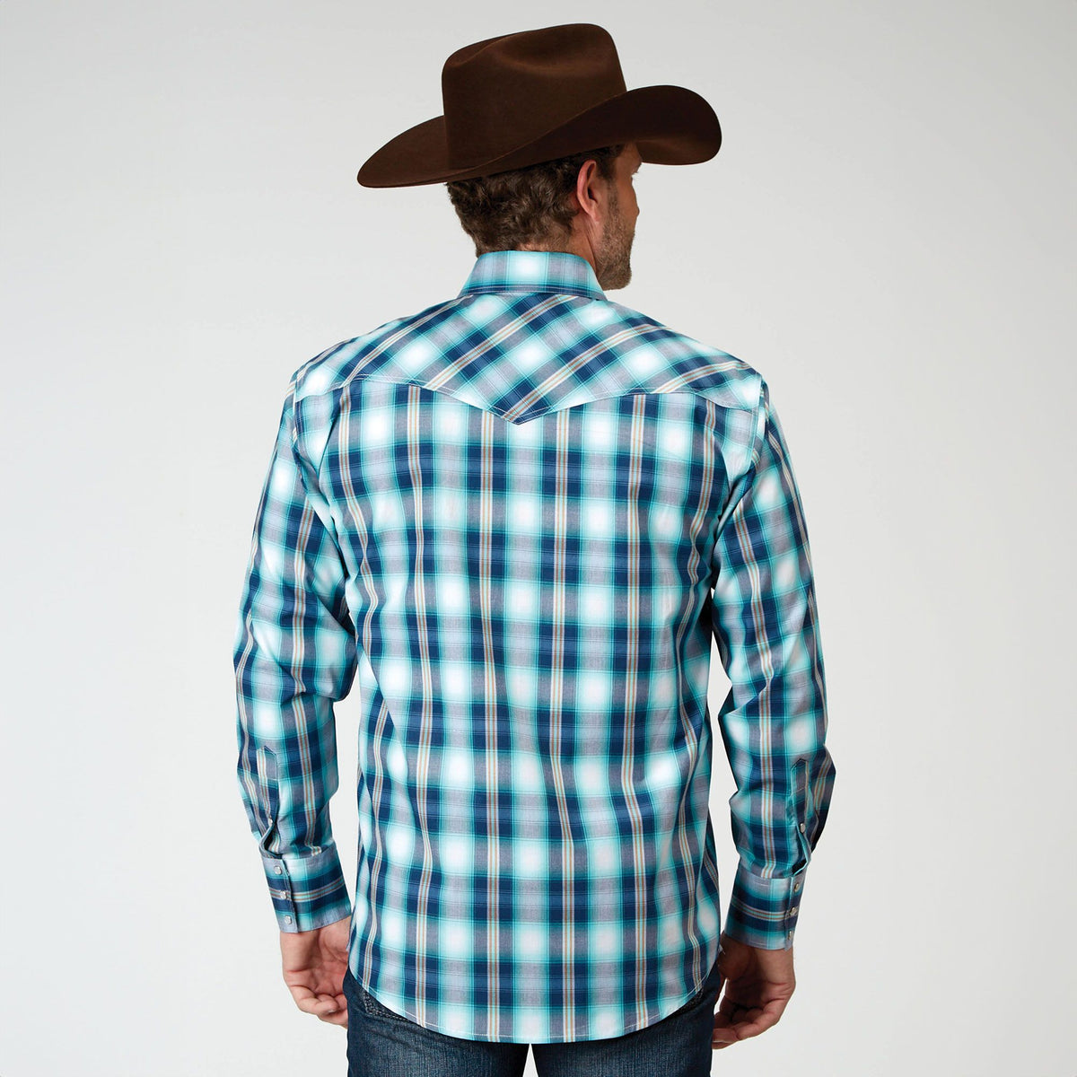 Roper Mns Amarillo Collection LS Shirt Plaid Blue - Black Friday Sale