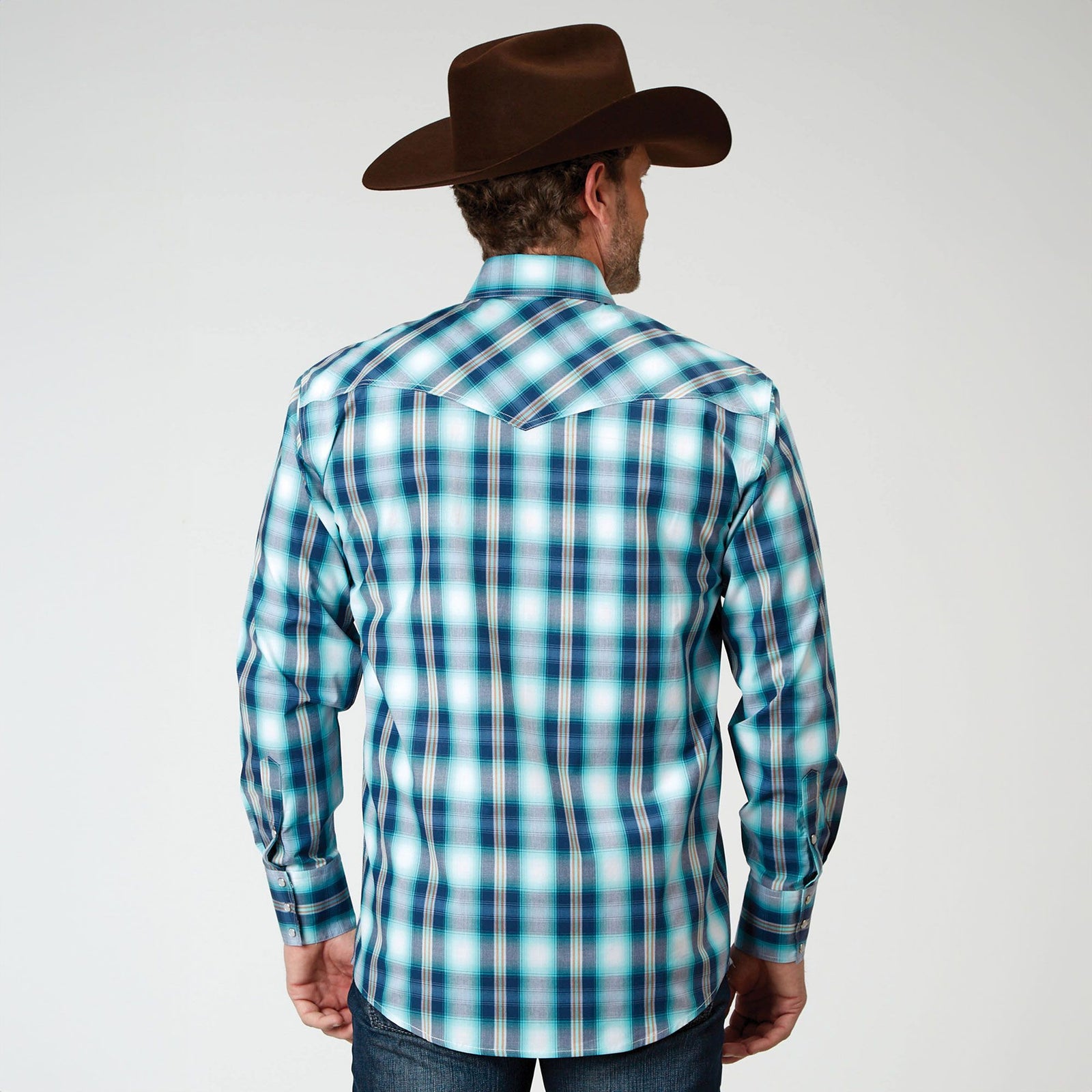 Roper Mns Amarillo Collection LS Shirt Plaid Blue - Black Friday Sale