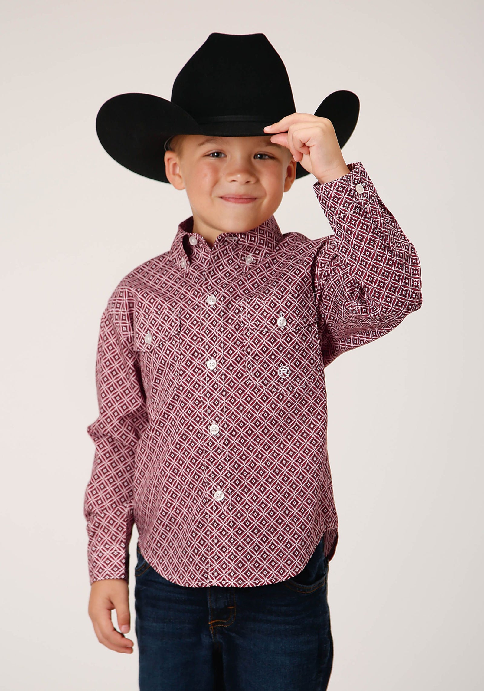 Roper Bys Amarillo Collection LS Shirt Print Red - EOFY Sale