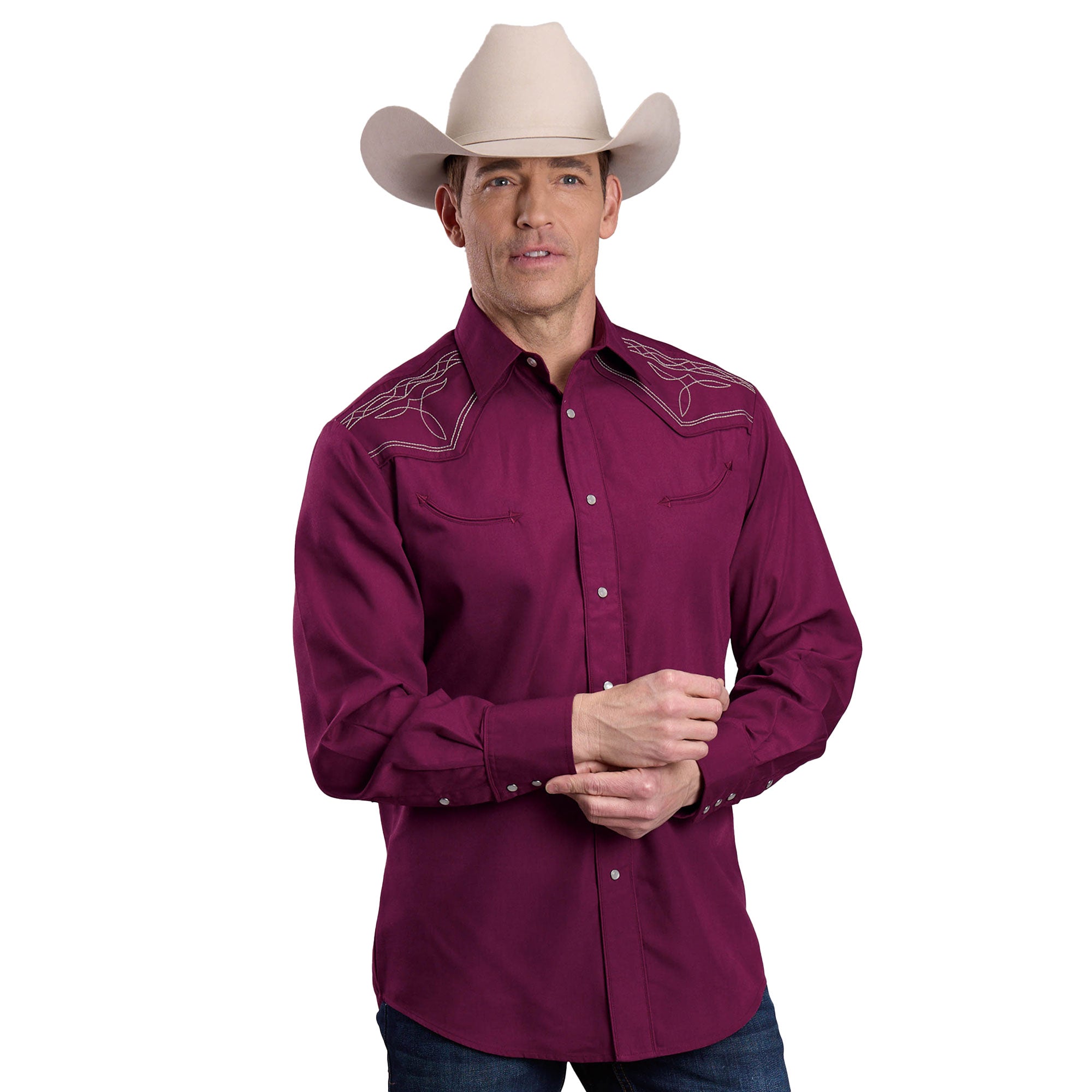 Roper Mns Karman Special Collection LS Shirt Solid Wine