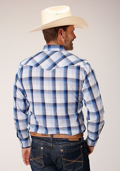 Roper Mns Karman Classic 55/45 Collection LS Shirt Plaid Blue - EOFY Sale
