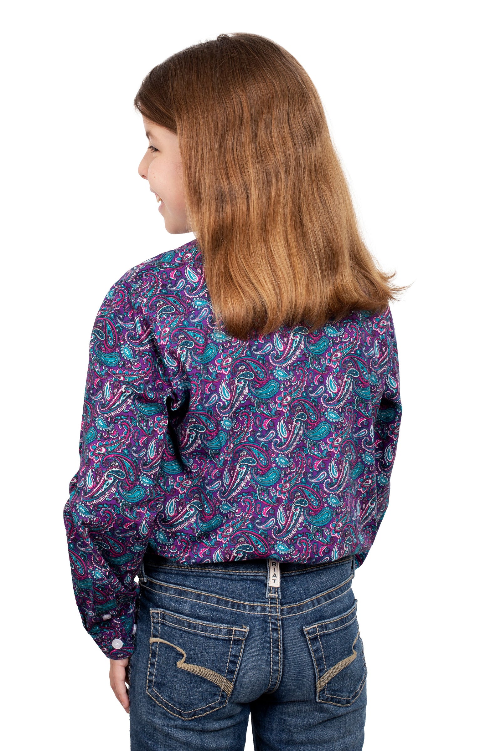 Just Country Gls Harper Half Button Print Workshirt Purple Paisley