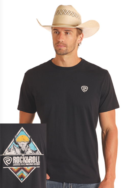 Rock and Roll Longhorn Skull Graphic Tee - Black Friday Sale