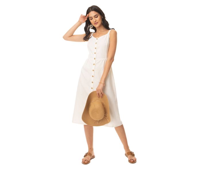 Alluring White Buttoned Dress - New Year Clearance