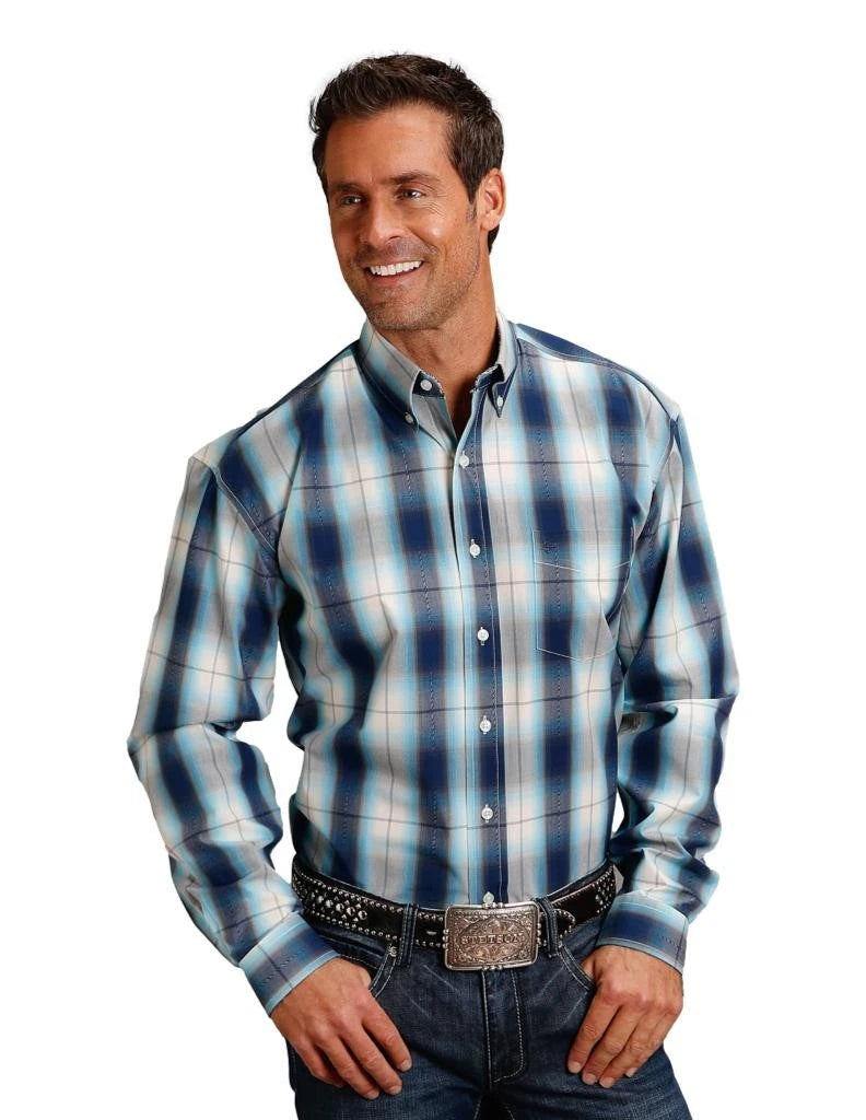 Stetson Mns Collection LS Shirt Plaid Blue