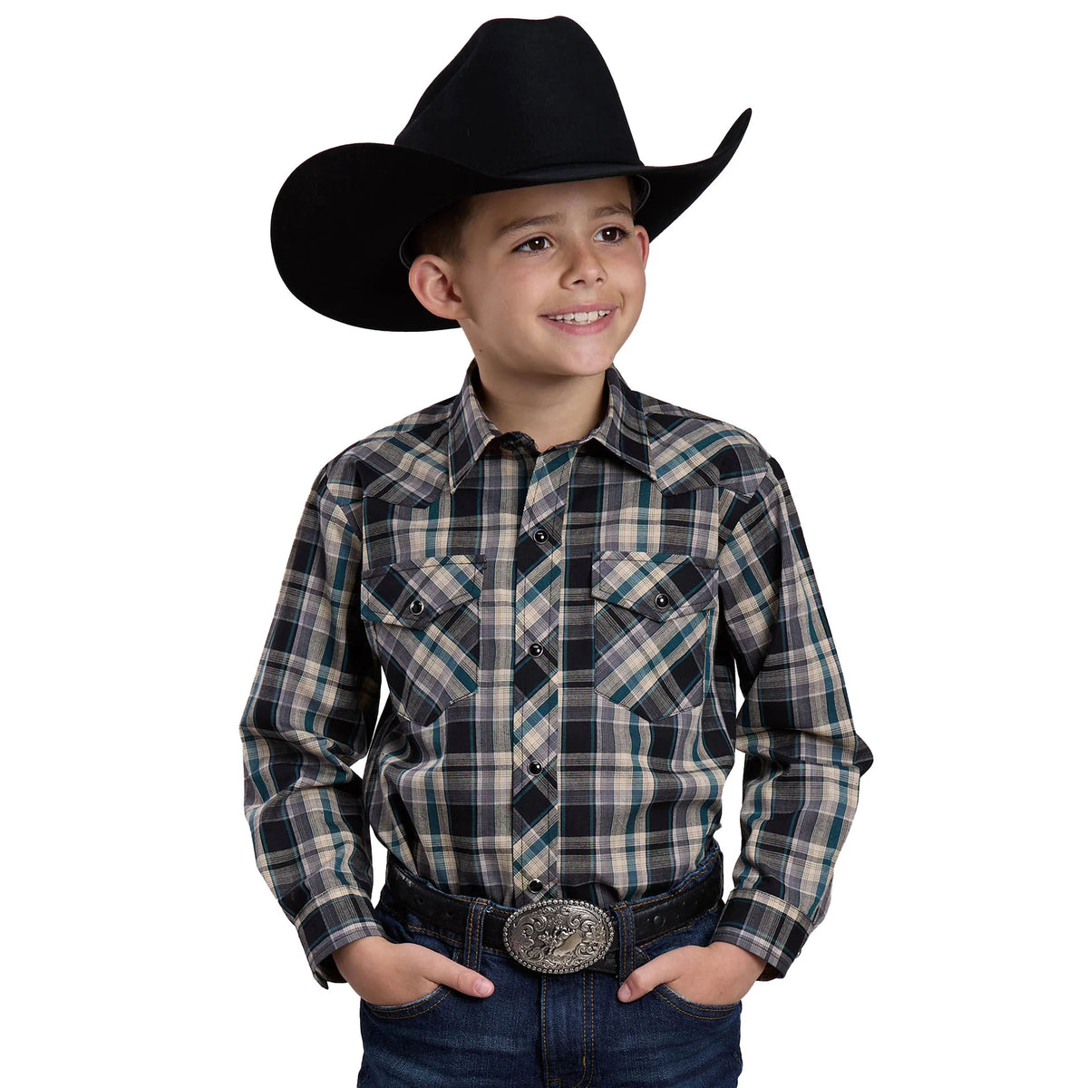 Roper Bys Karman Classic 55/45 Collection LS Shirt Plaid Green - EOFY Sale