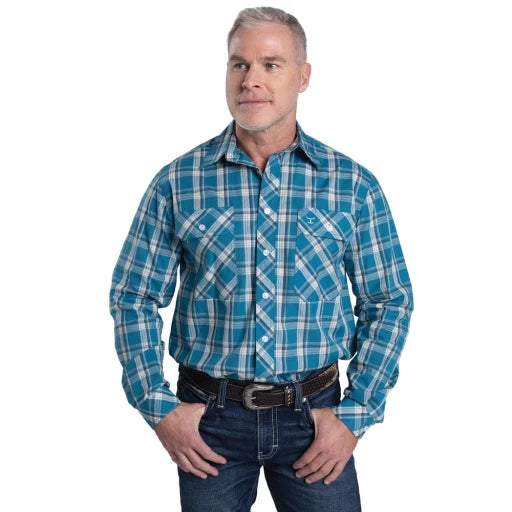 Just Country Mns Austin Full Button Print Workshirt Petrol Plaid