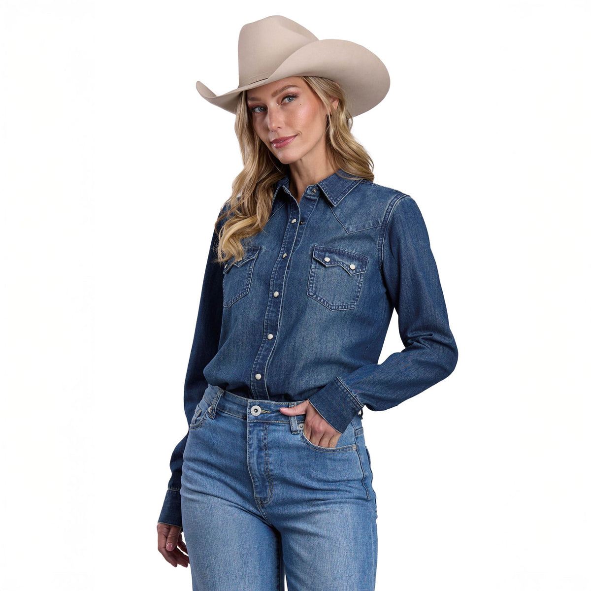 Stetson Wmns Collection LS Shirt Solid Blue