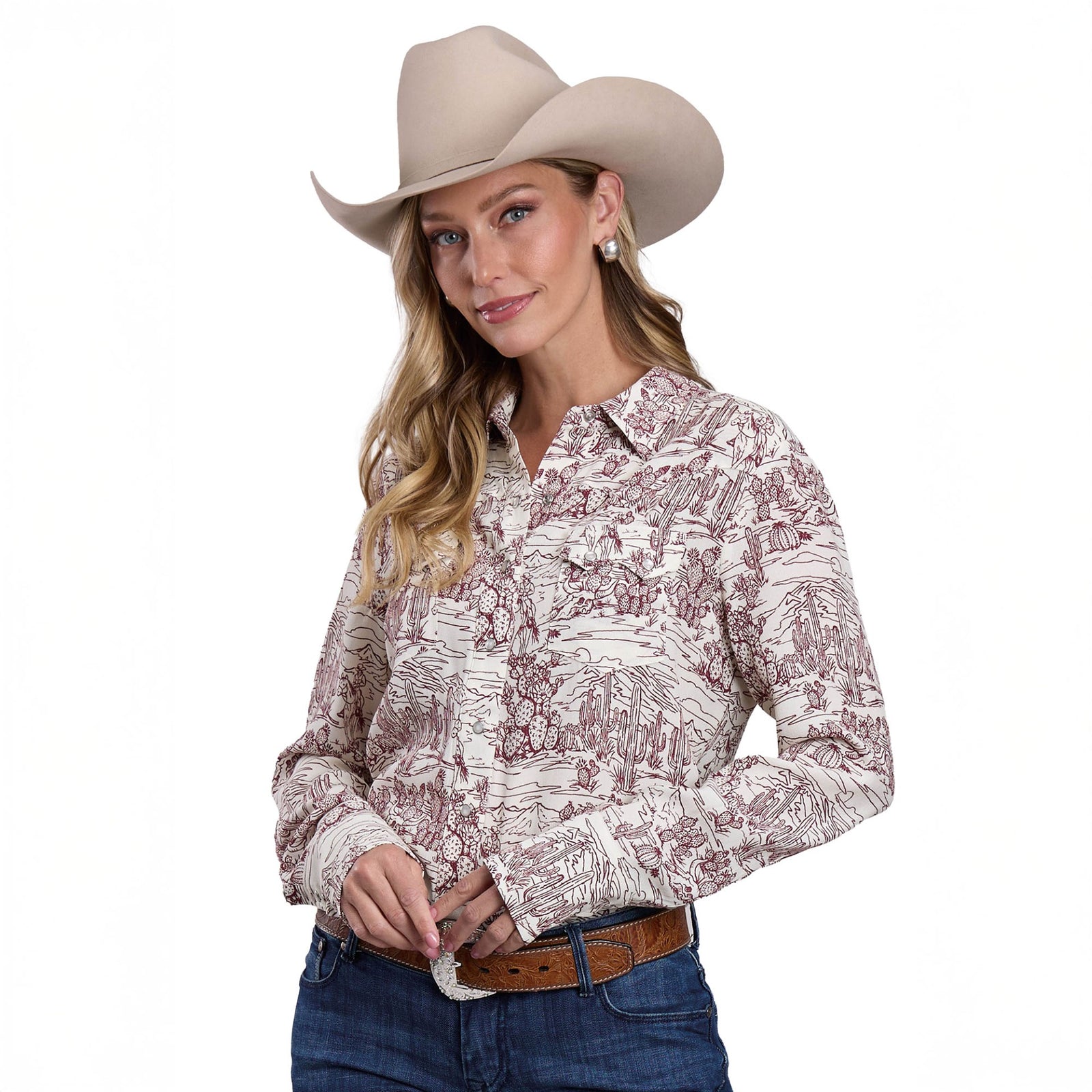 Stetson Wmns Colleciton LS Shirt Print White