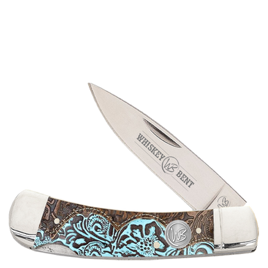 Whiskey Bent Trapper Pocket Knife Single Locking Blade Tooled Country