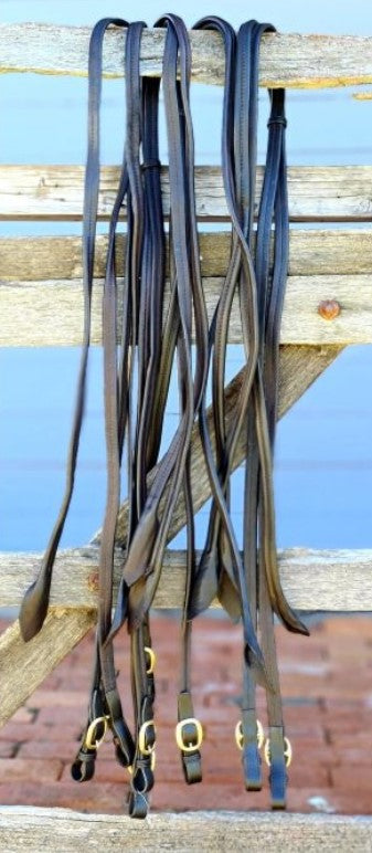 Toprail Soft Folded Leather Split Show Reins with Popper Ends