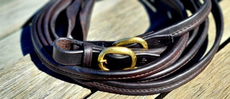 Toprail Soft Folded Leather Split Show Reins with Popper Ends