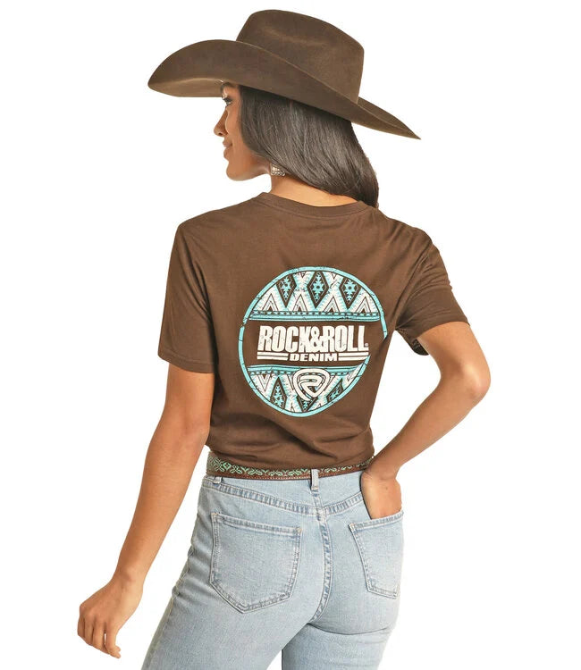 Rock and Roll Dark Brown Turquoise Aztec Tee - Black Friday Sale