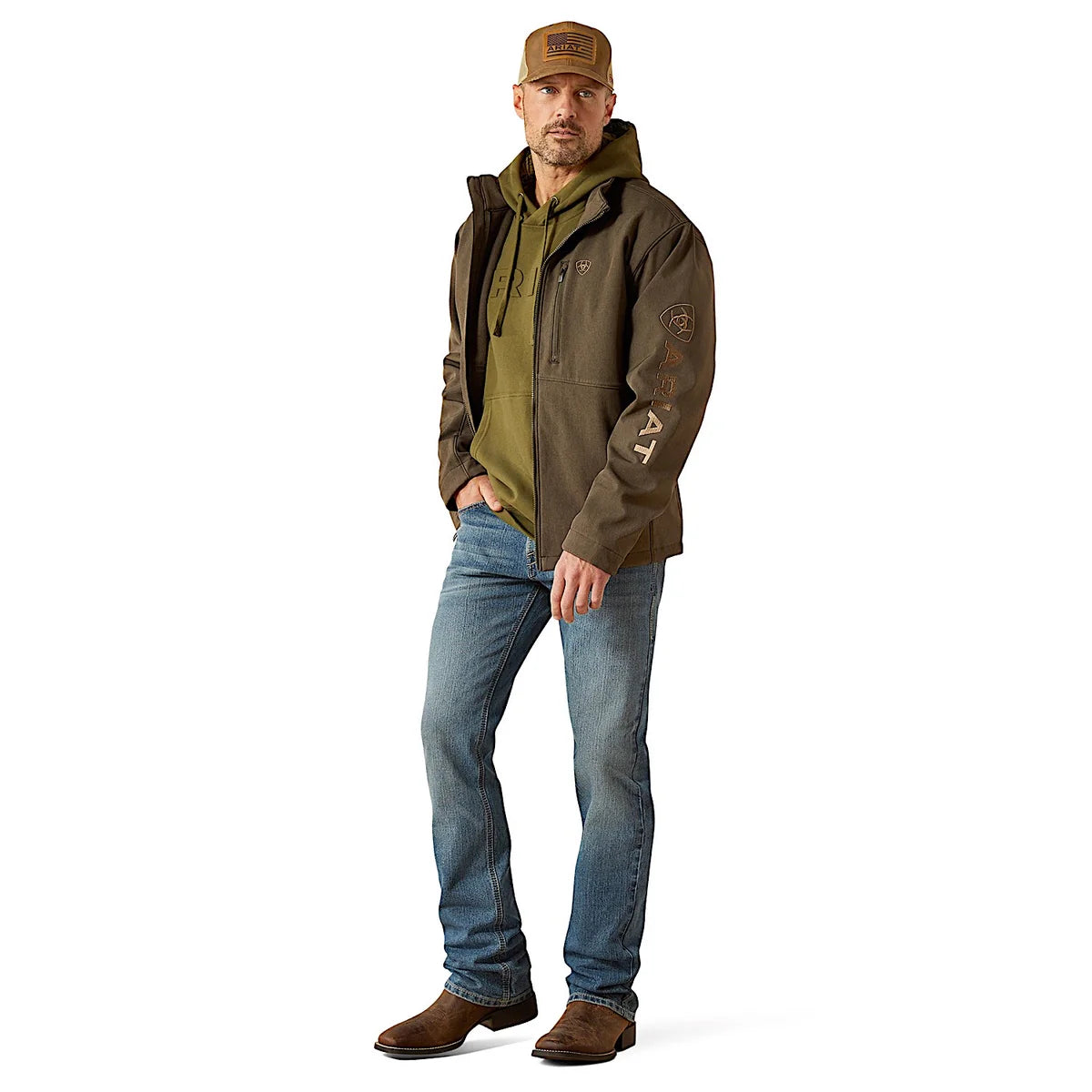 Ariat Mns Logo Softshell Jacket Earth Grean Heather