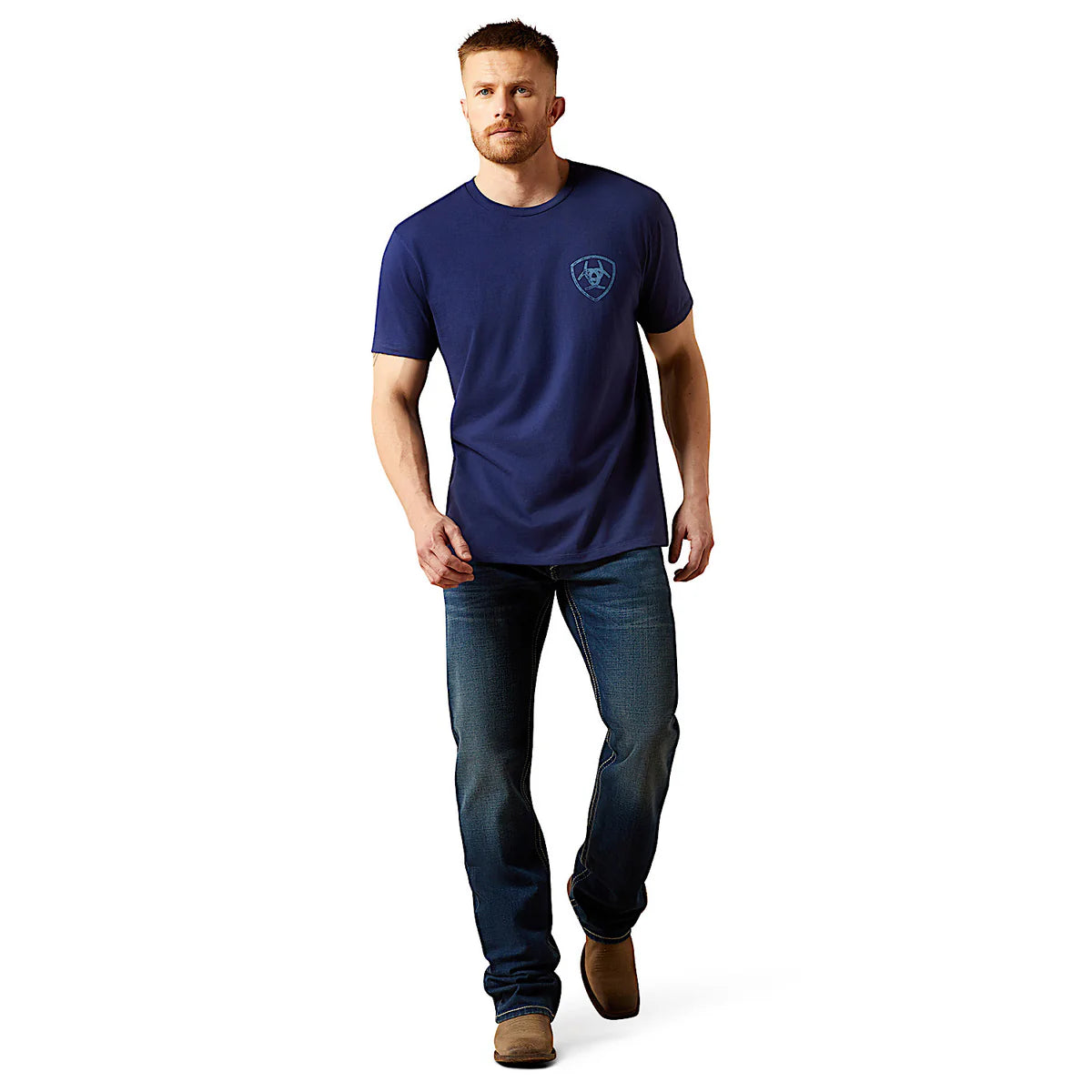Ariat Mns New Vertical Logo SS Tee Medieval Blue