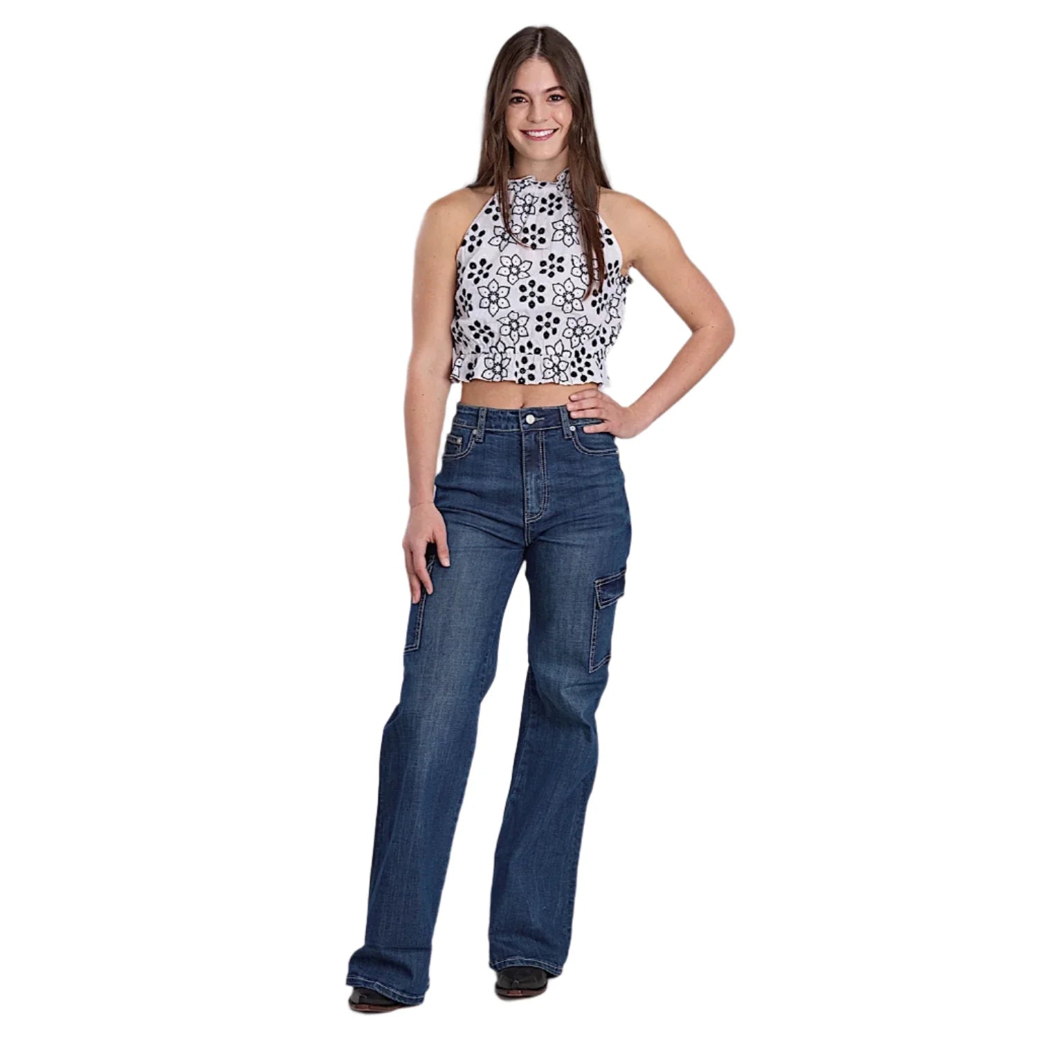 Roper Wmns Five Star Collection Halter Top Solid White