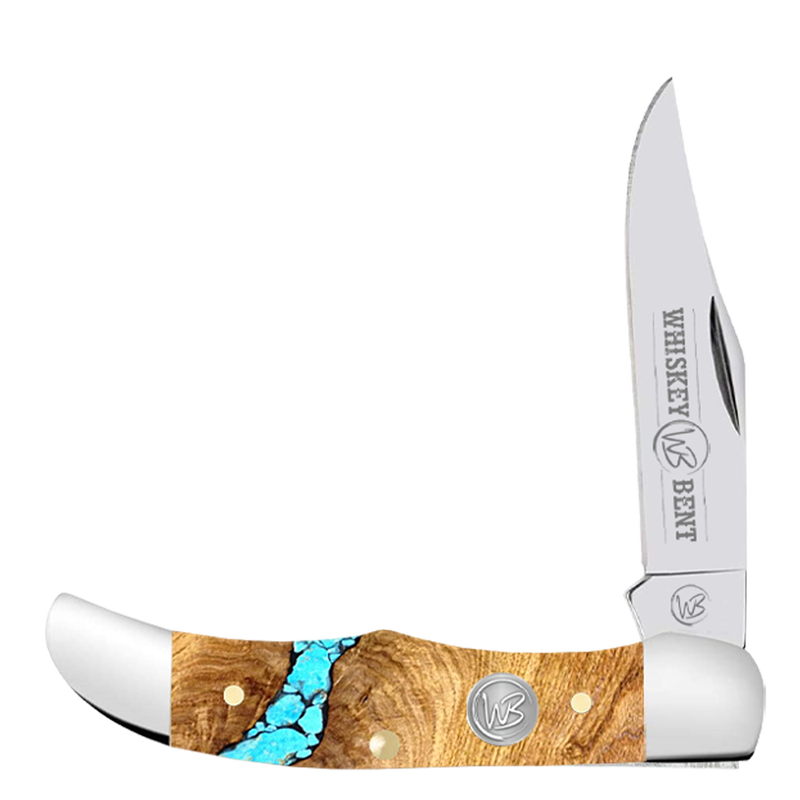 Whiskey Bent Trapper Pocket Knife Single Locking Blade Turquoise River