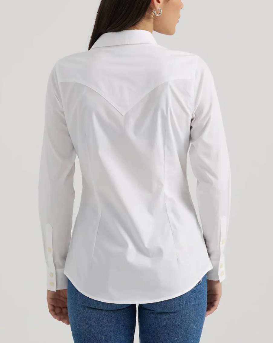 Wrangler Wmns Western White Button Down Shirt | Country Clothing - Ladies Shirts | Saddleworld Ispwich